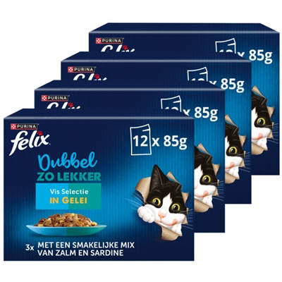 FELIX kattenvoer Dubbel Zo Lekker Vis Selectie 4x12x85 gr – Gelei
