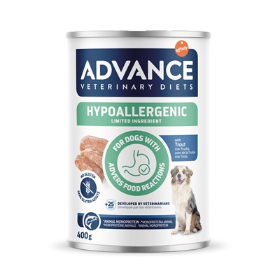 ADVANCE VETERINARY DIET Dieetnatvoer hond Hypoallergenic Trout - forel als enige eiwitbron, glutenvrij - 6x400 g
