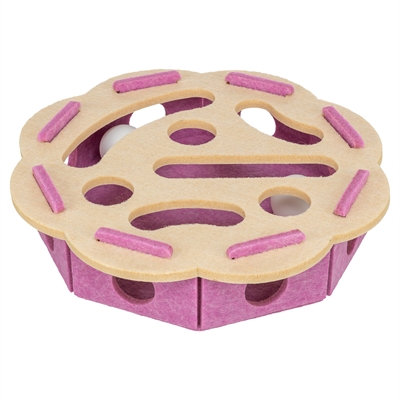 TRIXIE Kattenspeelgoed Hole'n'Roll Bloem Vilt | Interactief met rollende balletjes - Roze/Beige - 30x30x7,5 cm